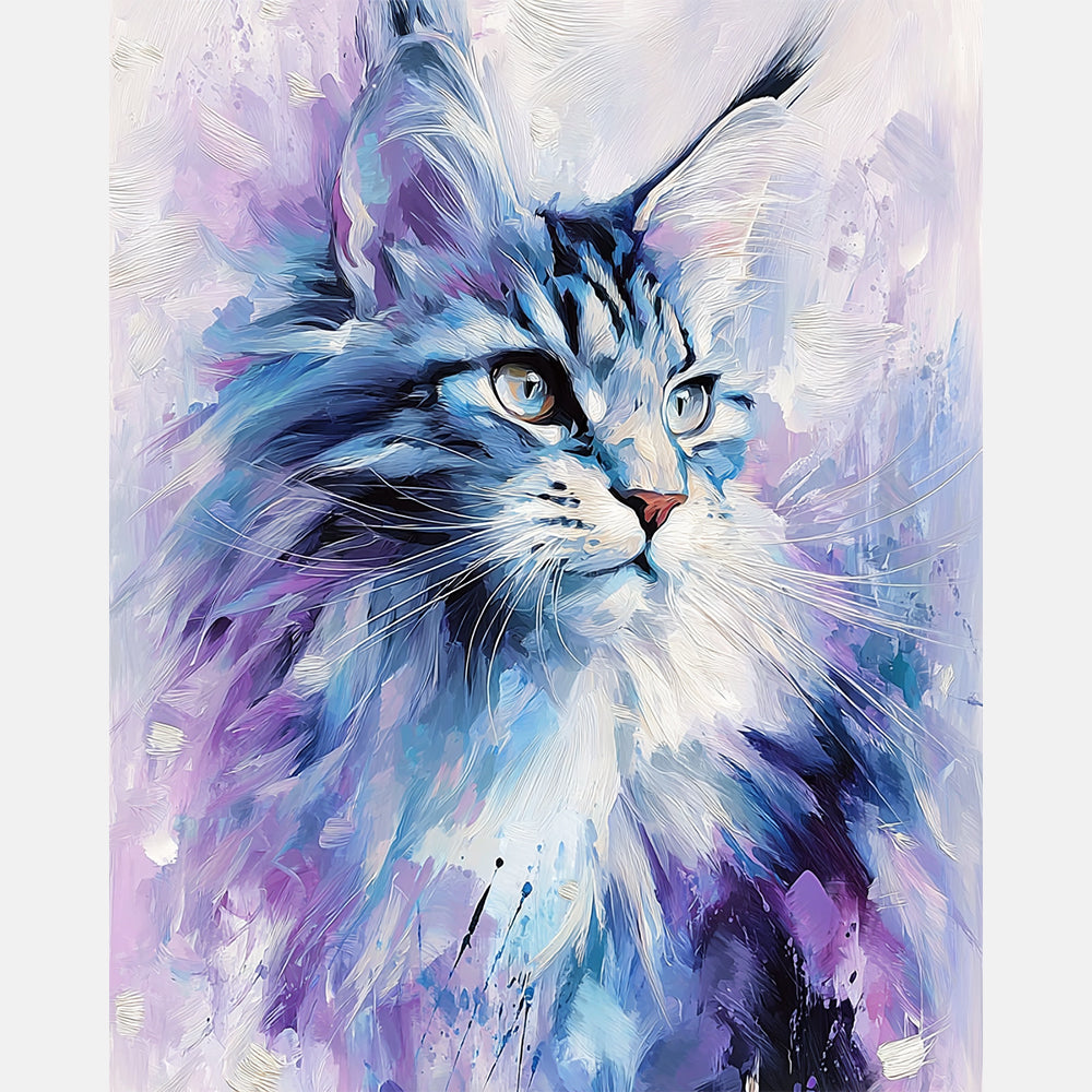 Abstract Maine Coon Paint by Numbers Kit design preview showing the full artwork layout before painting