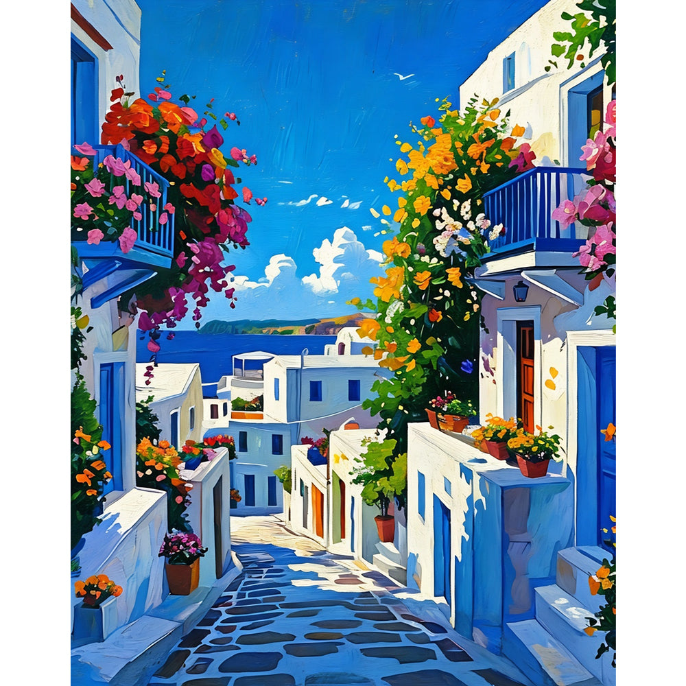 Aegean Pathway Paint by Numbers Kit design preview showing the full artwork layout before painting