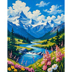 Alpine River Serenity Paint by Numbers Kit design preview showing the full artwork layout before painting