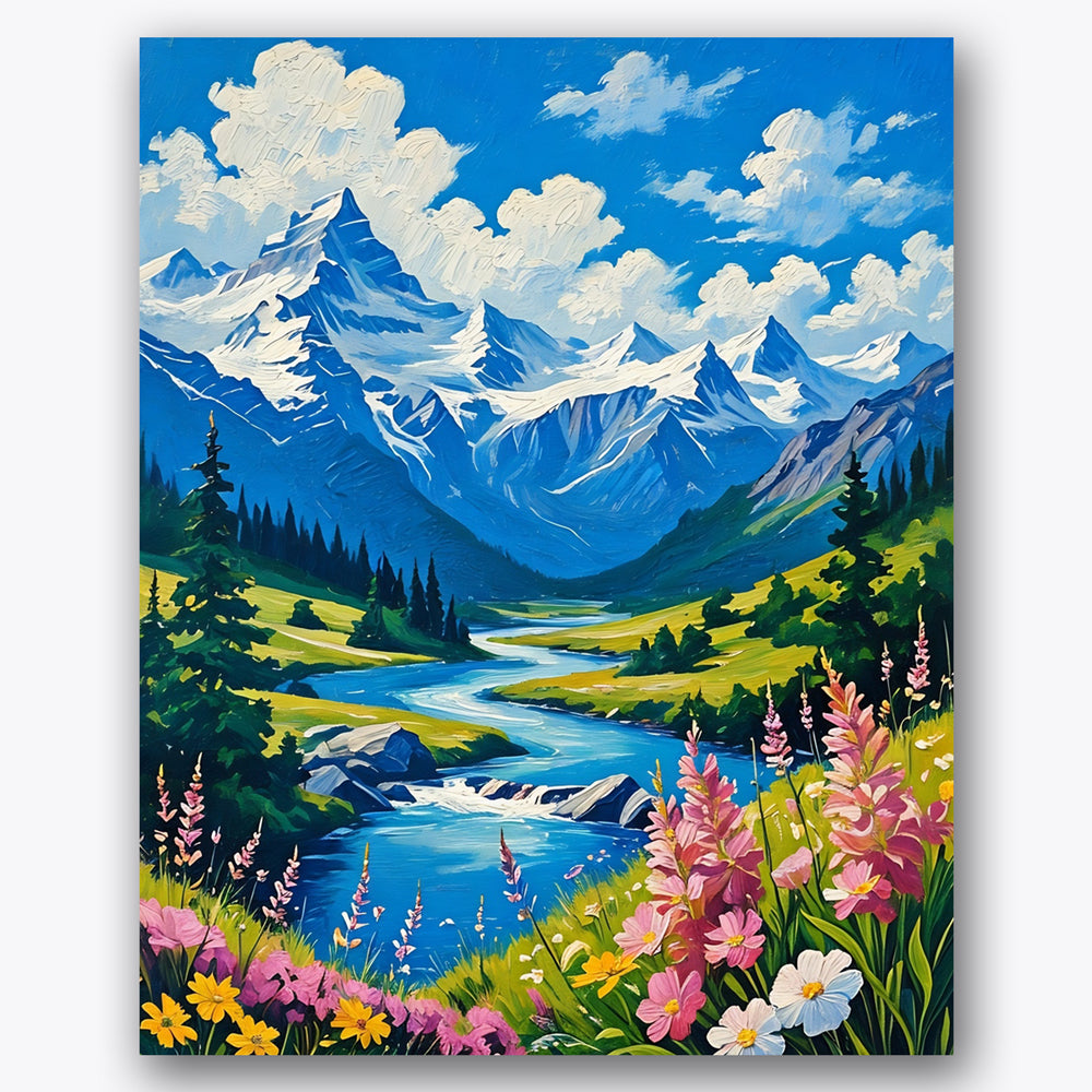 Alpine River Serenity Paint by Numbers Kit UdoPaints