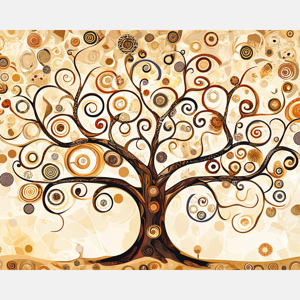 Amber Spiral Tree Paint by Numbers Kit design preview showing the full artwork layout before painting