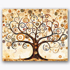 Paint by numbers design of spiral tree, swirling patterns, swirling branches, circular patterns
