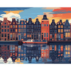 Amsterdam Reflections Paint by Numbers Kit design preview showing the full artwork layout before painting