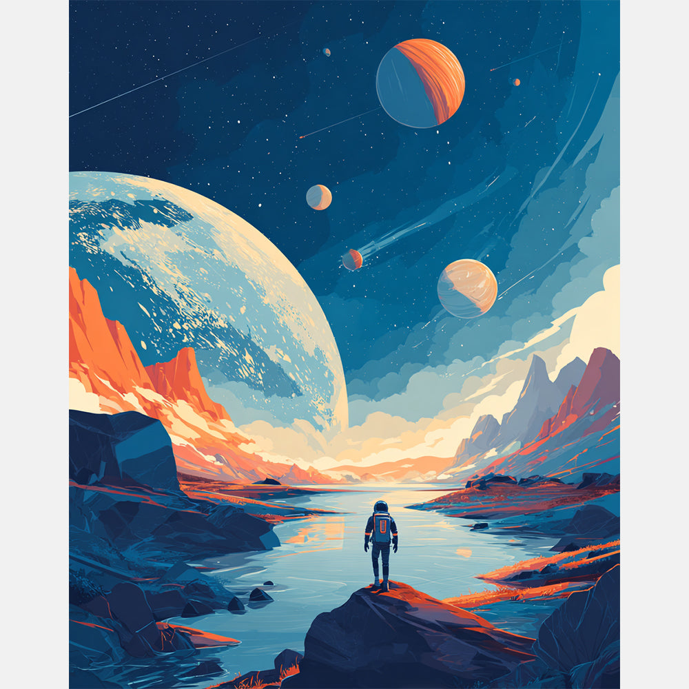 Astro Journey Paint by Numbers Kit design preview showing the full artwork layout before painting