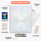 Aurora Lake Serenity Paint by Numbers Kit – includes numbered canvas, paint pots, brushes, and instructions