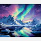 Aurora Over Mountains Paint by Numbers Kit design preview showing the full artwork layout before painting
