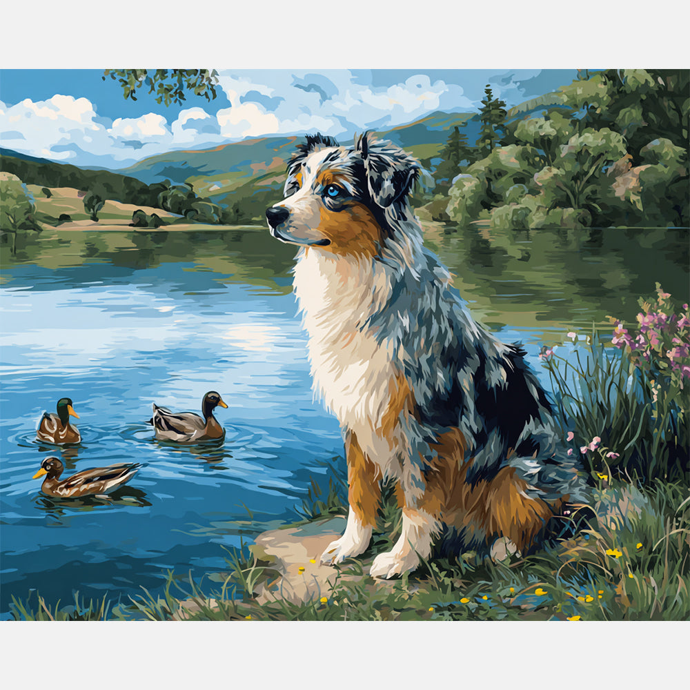 Aussie By Water Paint by Numbers Kit design preview showing the full artwork layout before painting