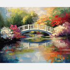Autumn Bridge Reflections Paint by Numbers Kit design preview showing the full artwork layout before painting