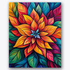 Paint by numbers design of colorful leaves, stained-glass style, Vibrant overlapping leaves, Stained-glass style