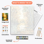Autumn River Serenity Paint by Numbers Kit – includes numbered canvas, paint pots, brushes, and instructions