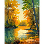 Autumn River Serenity Paint by Numbers Kit design preview showing the full artwork layout before painting