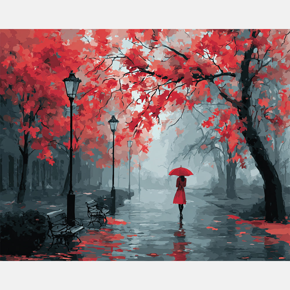 Autumn Stroll Paint by Numbers Kit design preview showing the full artwork layout before painting