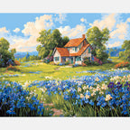 Azure Blossom Meadow Paint by Numbers Kit design preview showing the full artwork layout before painting