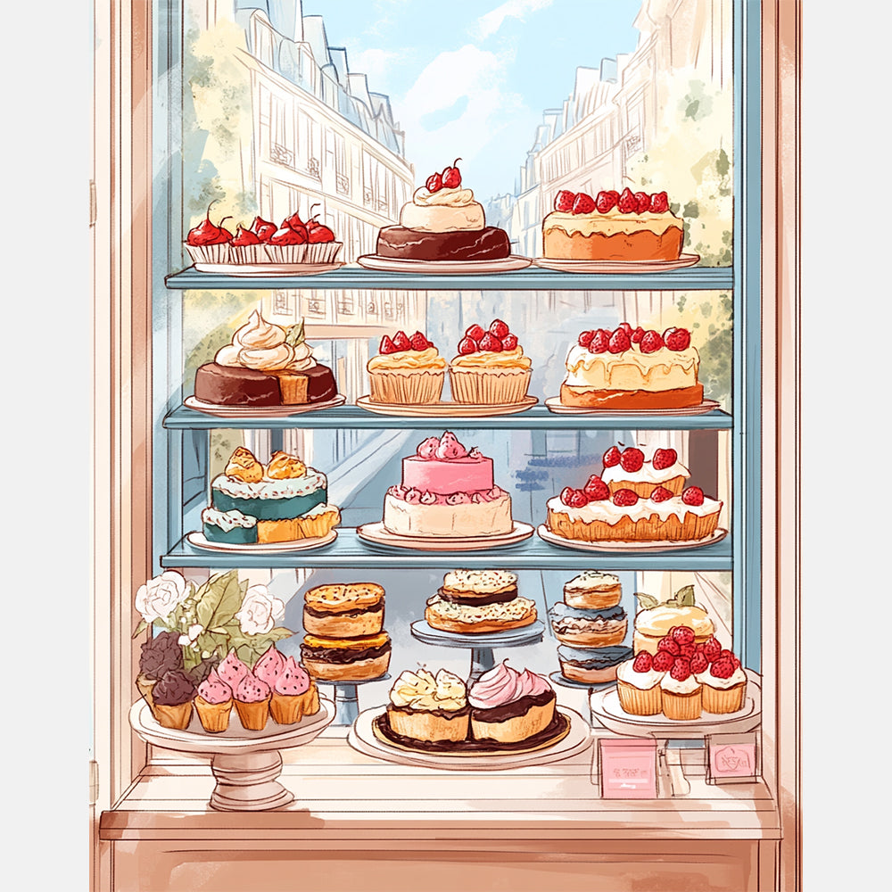 Bakery Display Paint by Numbers Kit design preview showing the full artwork layout before painting