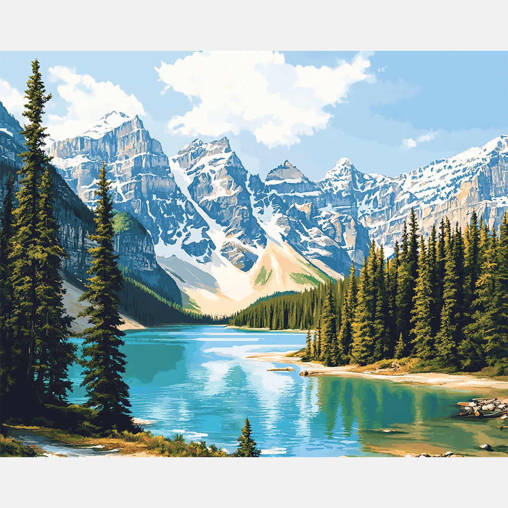 Banff National Park Paint by Numbers Kit design preview showing the full artwork layout before painting