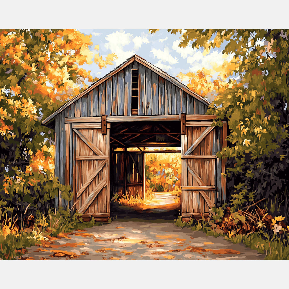 Barnyard View Paint by Numbers Kit design preview showing the full artwork layout before painting