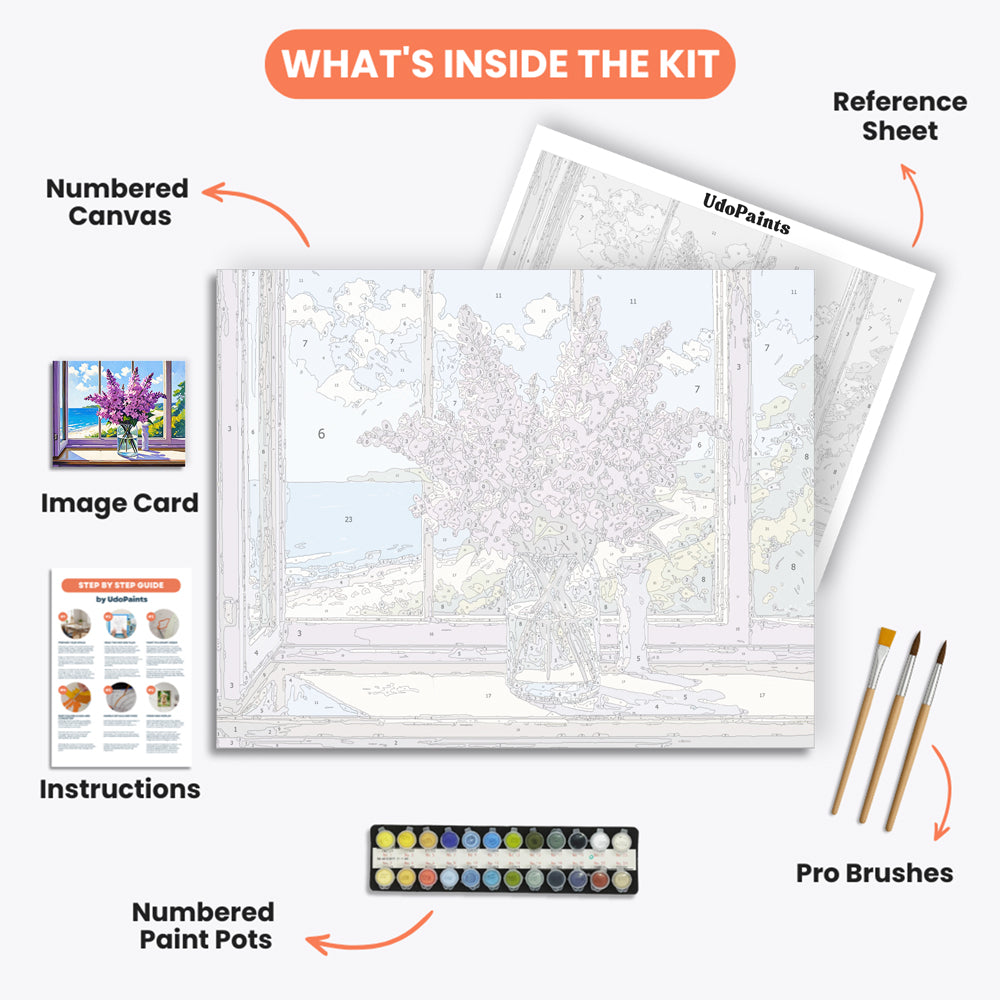 Beachside Blooms Paint by Numbers Kit – includes numbered canvas, paint pots, brushes, and instructions