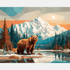 Bear By Snowy Peaks Paint by Numbers Kit design preview showing the full artwork layout before painting