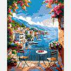Beautiful Balcony View Paint by Numbers Kit design preview showing the full artwork layout before painting