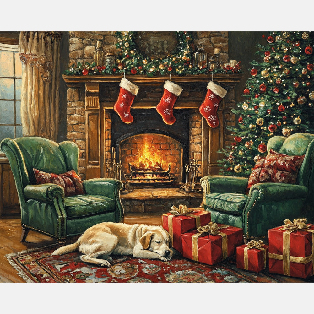 Beside The Fire Paint by Numbers Kit design preview showing the full artwork layout before painting