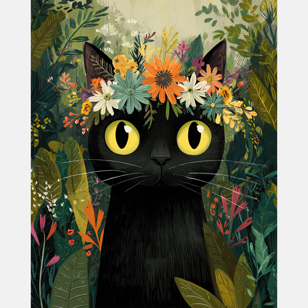 Blossom Cat Wreath Paint by Numbers Kit design preview showing the full artwork layout before painting