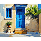 Blue Door Charm Paint by Numbers Kit design preview showing the full artwork layout before painting