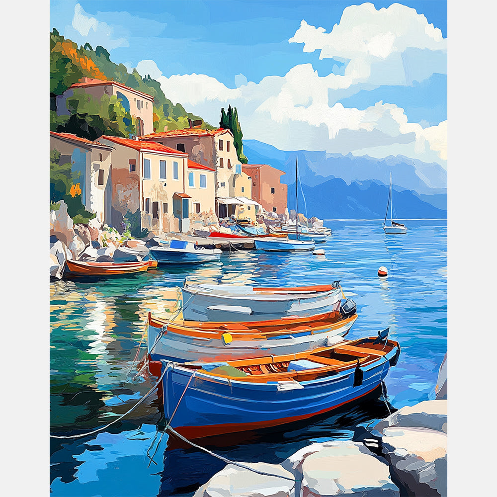 Blue Harbor Paint by Numbers Kit design preview showing the full artwork layout before painting