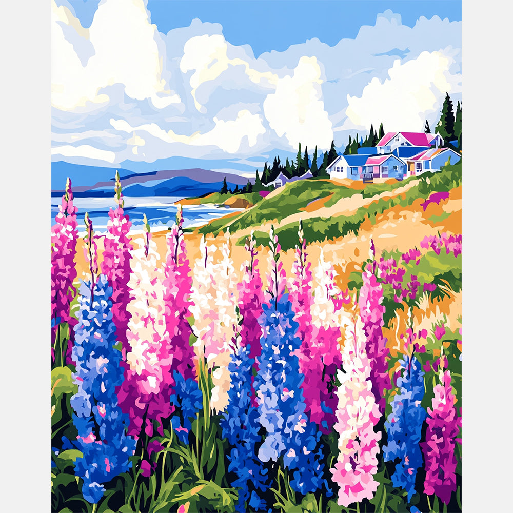 Bluffside Bloom View Paint by Numbers Kit design preview showing the full artwork layout before painting
