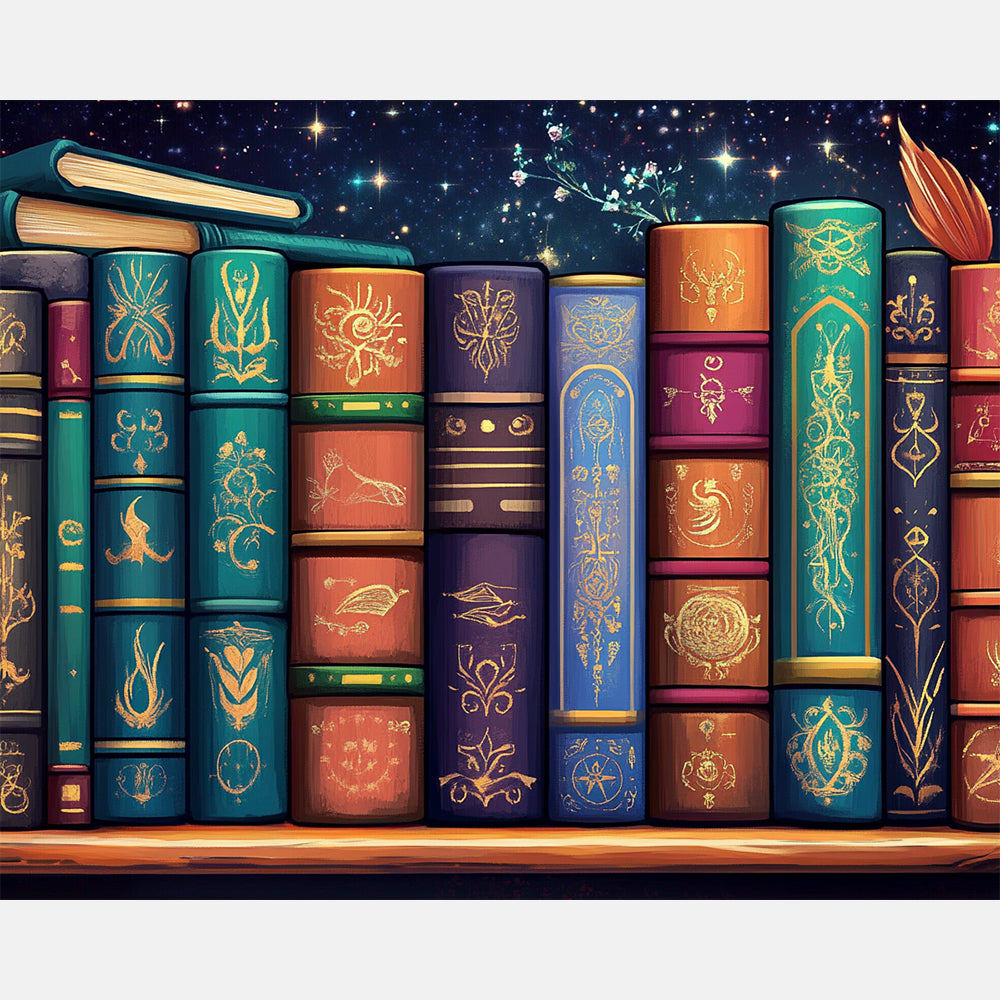 Bookish Night Paint by Numbers Kit design preview showing the full artwork layout before painting