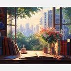 Books And Blossoms Paint by Numbers Kit design preview showing the full artwork layout before painting