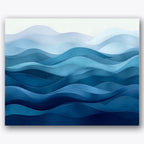 Paint by numbers design of ocean waves, layered wave patterns, varied blue shades