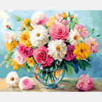 Bouquet of Still Life Paint by Numbers Kit design preview showing the full artwork layout before painting