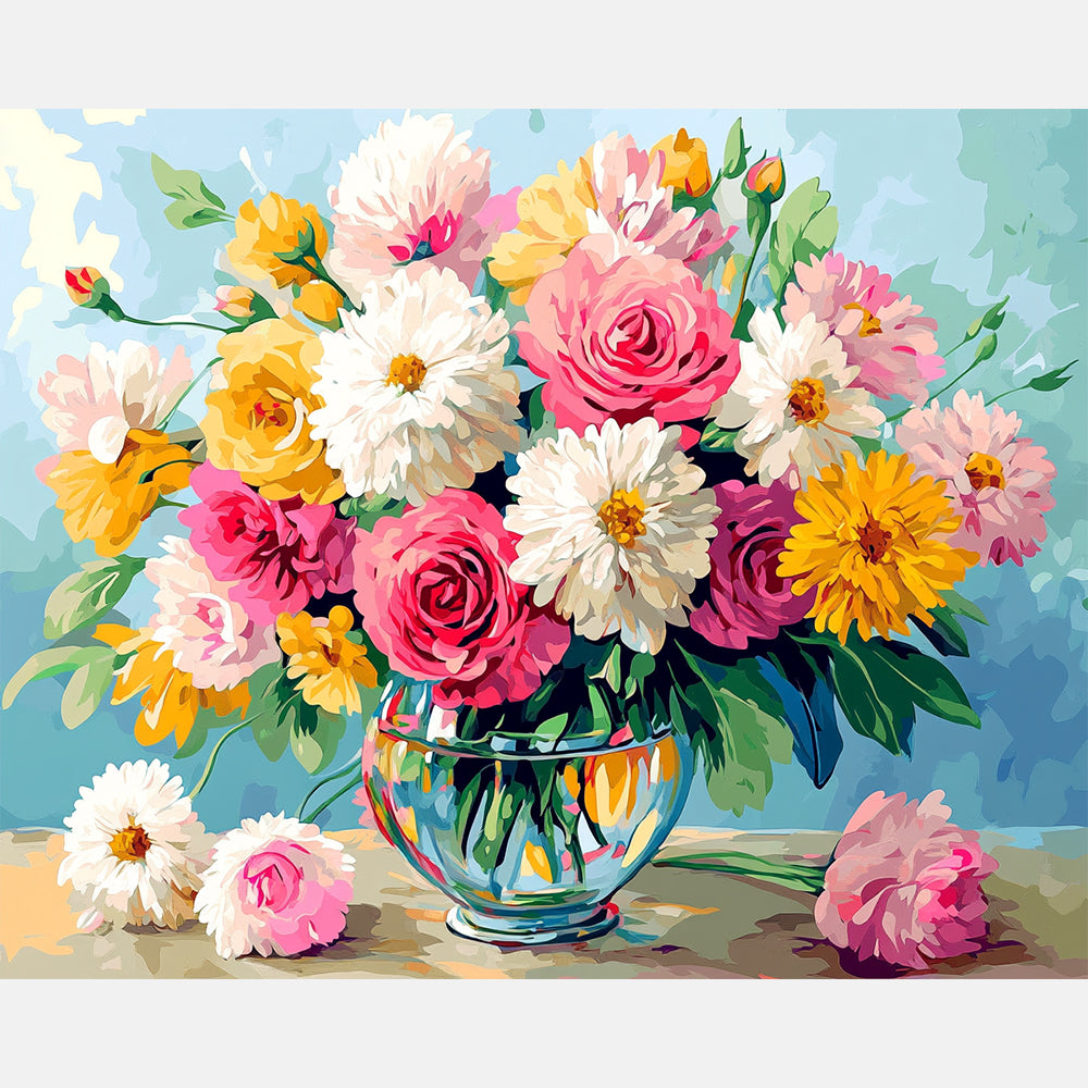 Bouquet of Still Life Paint by Numbers Kit design preview showing the full artwork layout before painting