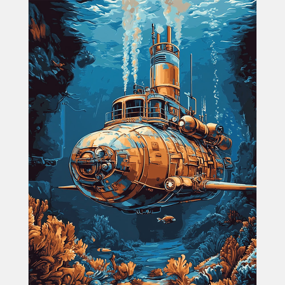 Bronze Submarine Paint by Numbers Kit design preview showing the full artwork layout before painting