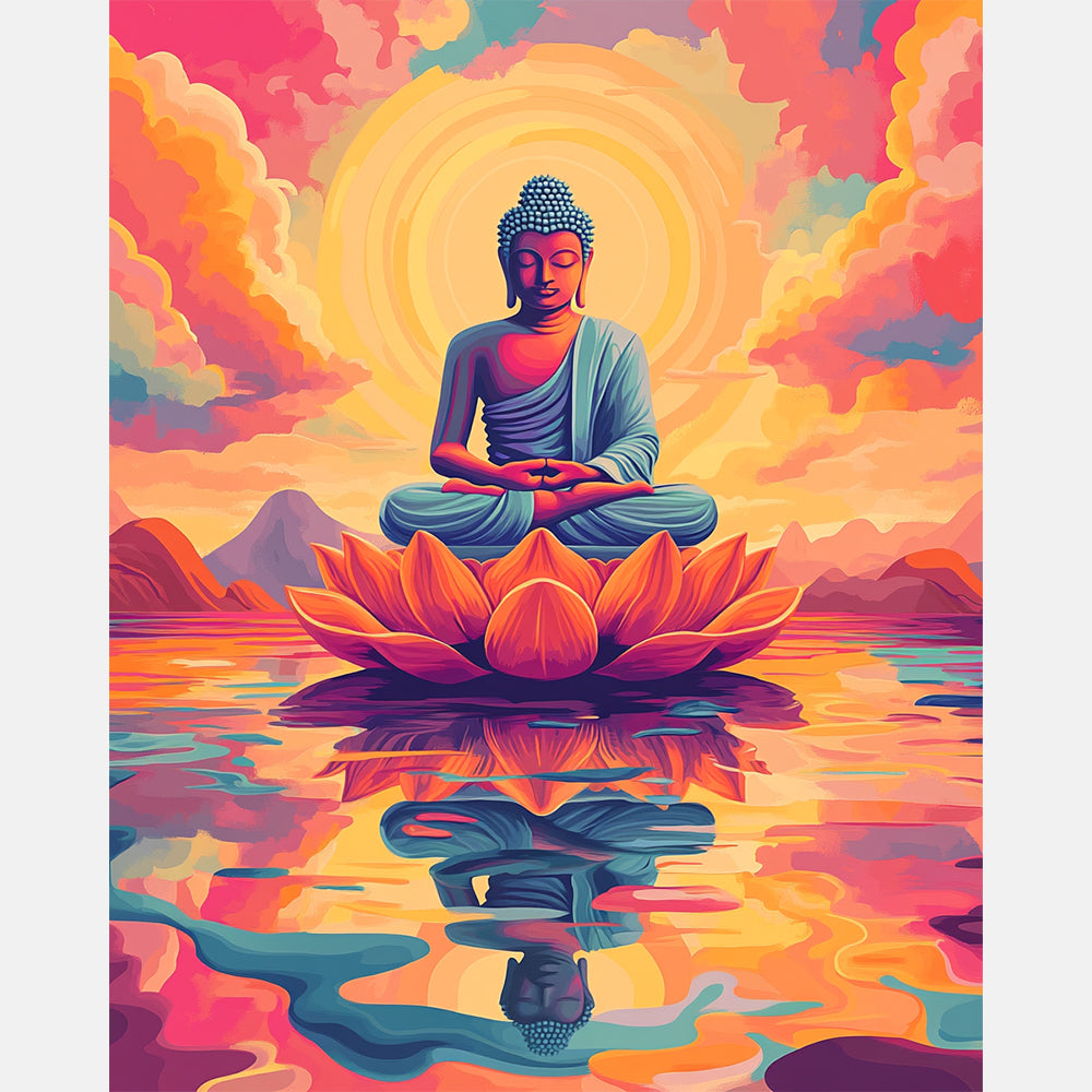 Buddha At Dusk Paint by Numbers Kit design preview showing the full artwork layout before painting