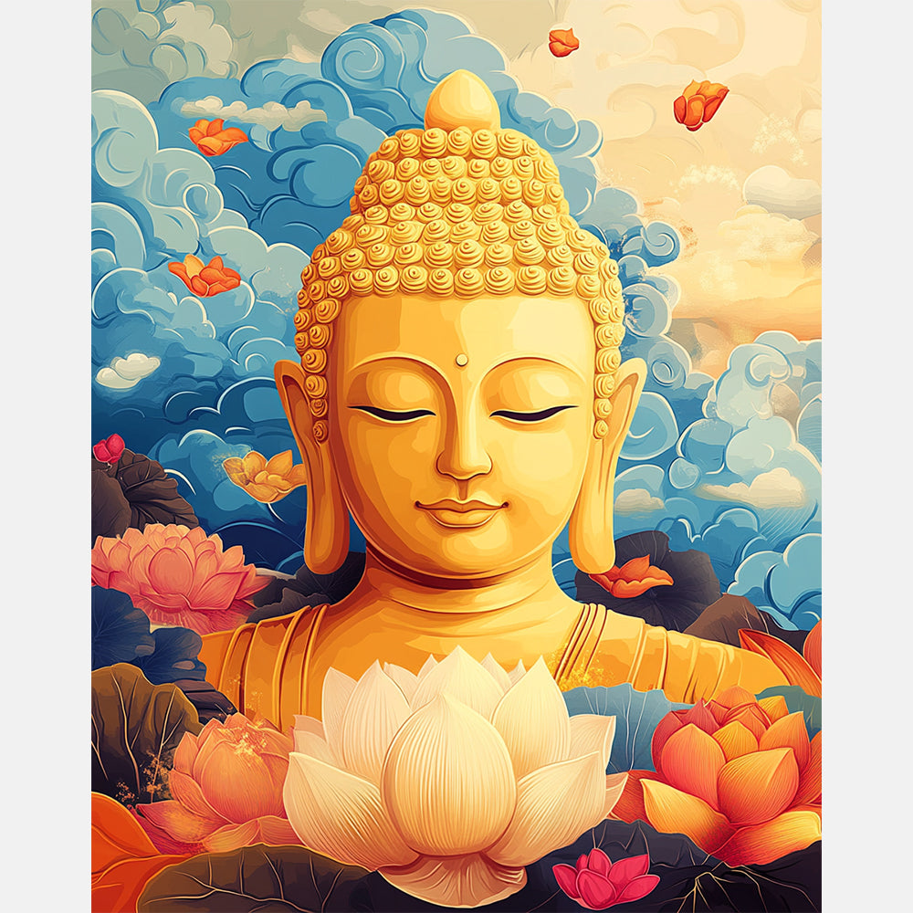 Buddhist Haven Paint by Numbers Kit design preview showing the full artwork layout before painting