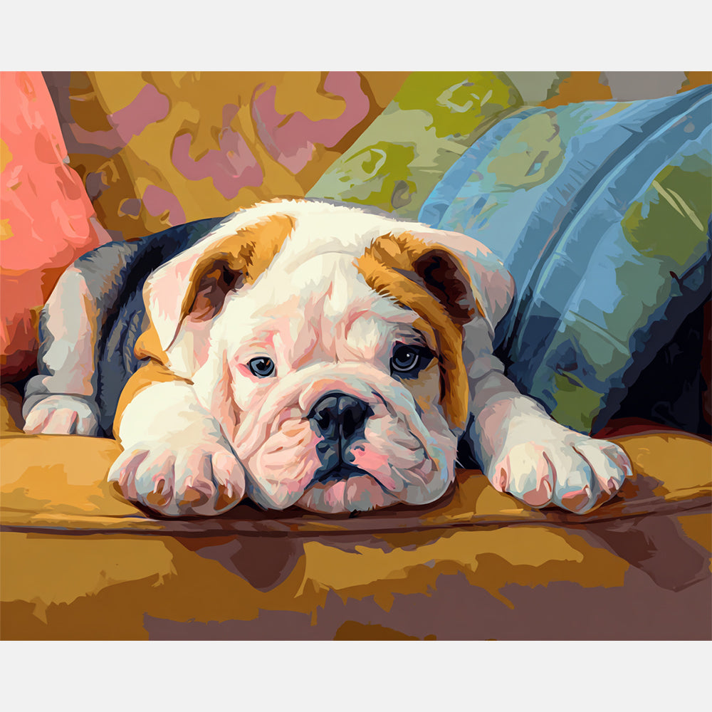 Bulldog Lounge Paint by Numbers Kit design preview showing the full artwork layout before painting