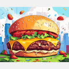 Burger Triumph Paint by Numbers Kit design preview showing the full artwork layout before painting