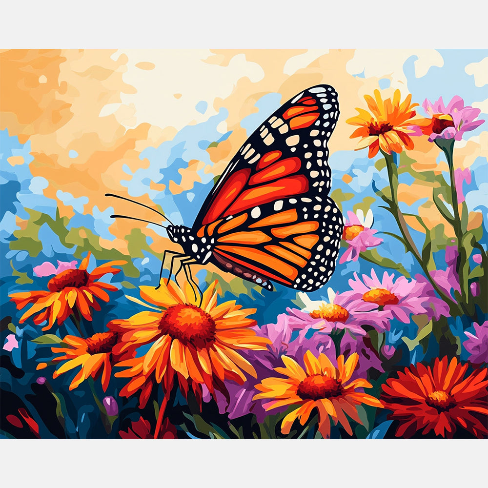 Butterfly Sanctuary Paint by Numbers Kit design preview showing the full artwork layout before painting
