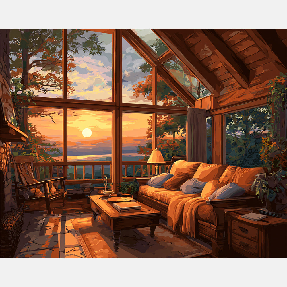 Cabin Repose Paint by Numbers Kit design preview showing the full artwork layout before painting