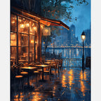 Cafe Under Rain Paint by Numbers Kit design preview showing the full artwork layout before painting