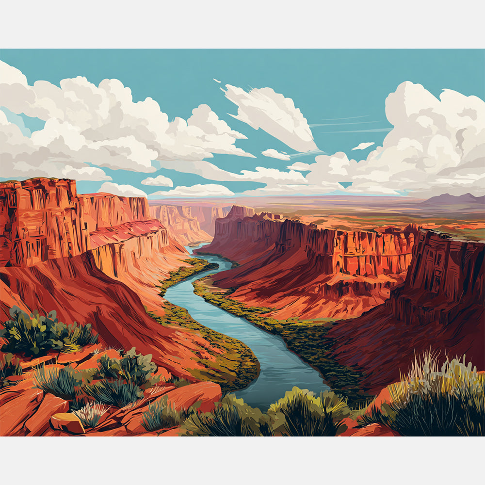 Canyon Vista Morning Paint by Numbers Kit design preview showing the full artwork layout before painting