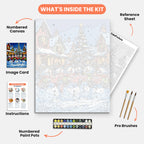 Caroling Snowmen Paint by Numbers Kit – includes numbered canvas, paint pots, brushes, and instructions