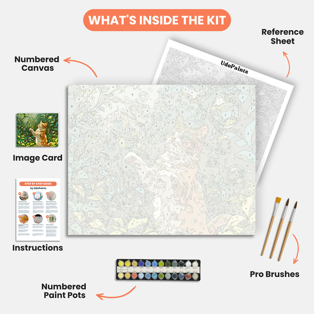 Cat and Bubbles Paint by Numbers Kit – includes numbered canvas, paint pots, brushes, and instructions