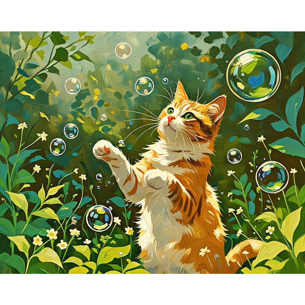 Cat and Bubbles Paint by Numbers Kit design preview showing the full artwork layout before painting