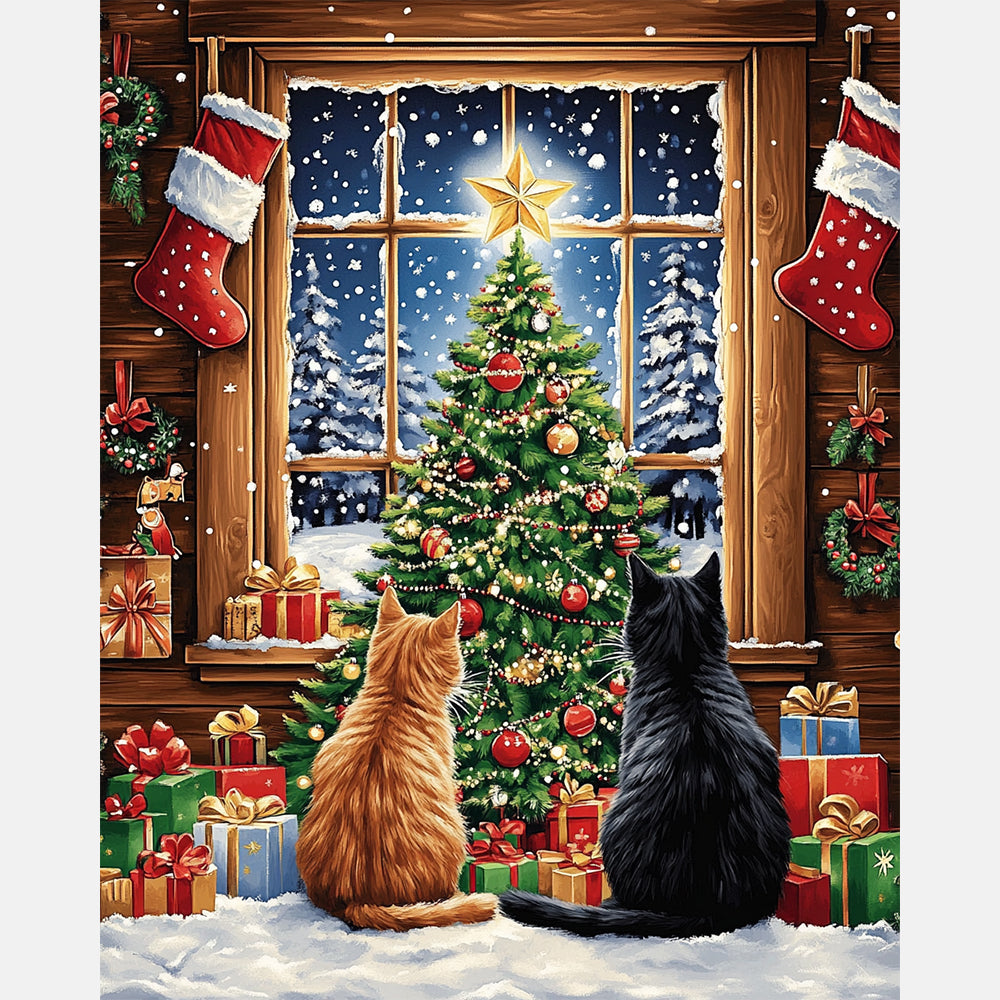 Cats And Christmas Paint by Numbers Kit design preview showing the full artwork layout before painting