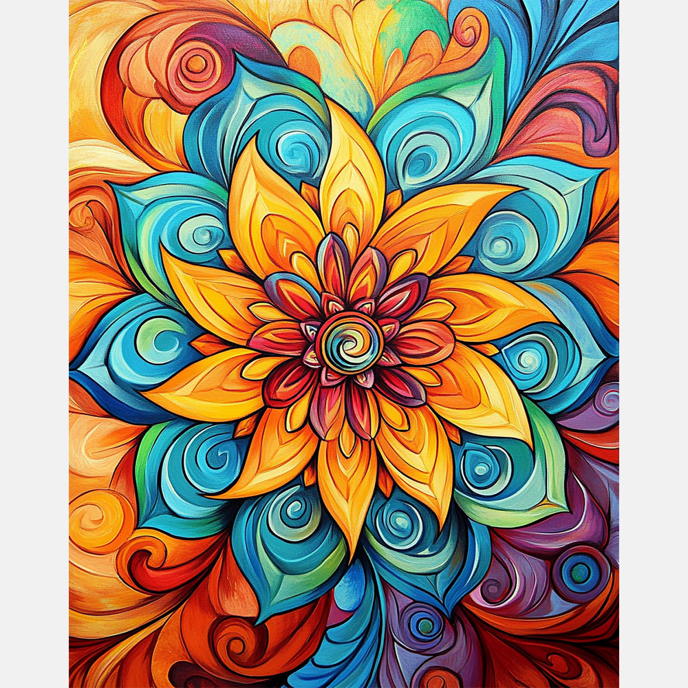Celestial Petal Mandala Paint by Numbers Kit design preview showing the full artwork layout before painting