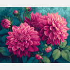 Cerise Dahlias Paint by Numbers Kit design preview showing the full artwork layout before painting