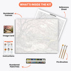 Cherry Blossom Retreat Paint by Numbers Kit – includes numbered canvas, paint pots, brushes, and instructions