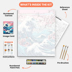 Cherry Blossom Waves Paint by Numbers Kit – includes numbered canvas, paint pots, brushes, and instructions